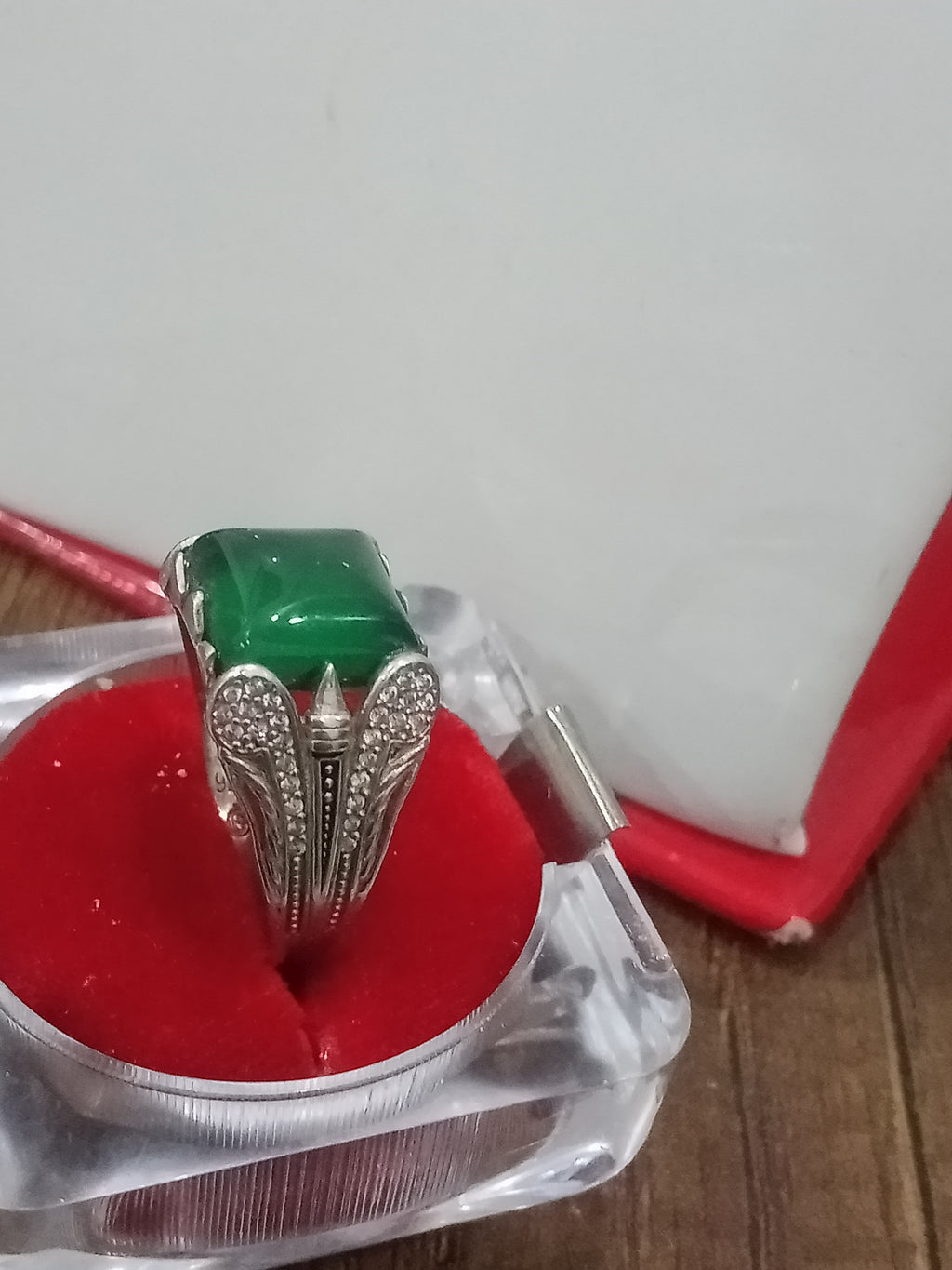 خاتم فضة تحفة بحجر عقيق اخضر