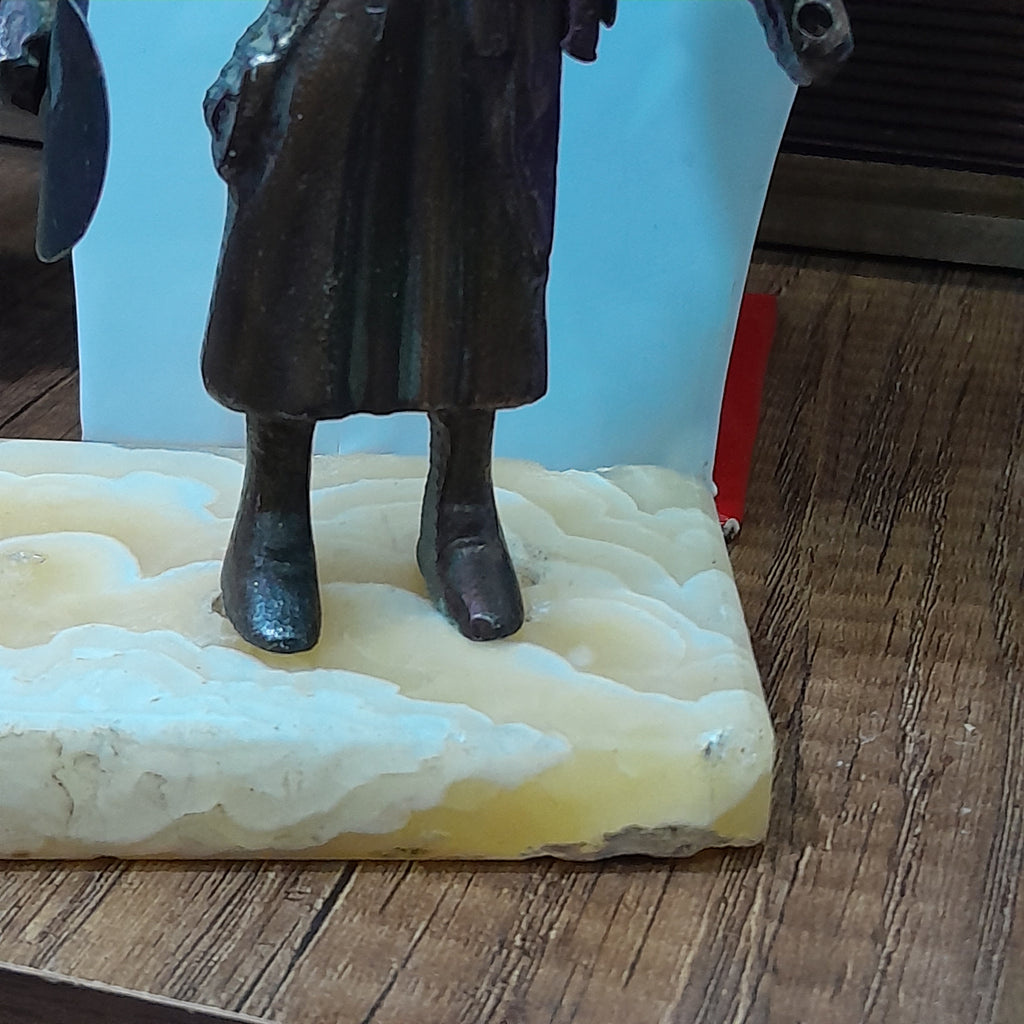 Vintage Handmade Metal Statue, Middle East Asian Man on stone base 15cm