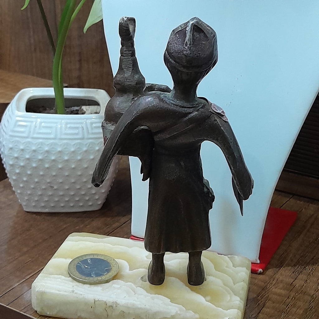 Vintage Handmade Metal Statue, Middle East Asian Man on stone base 15cm