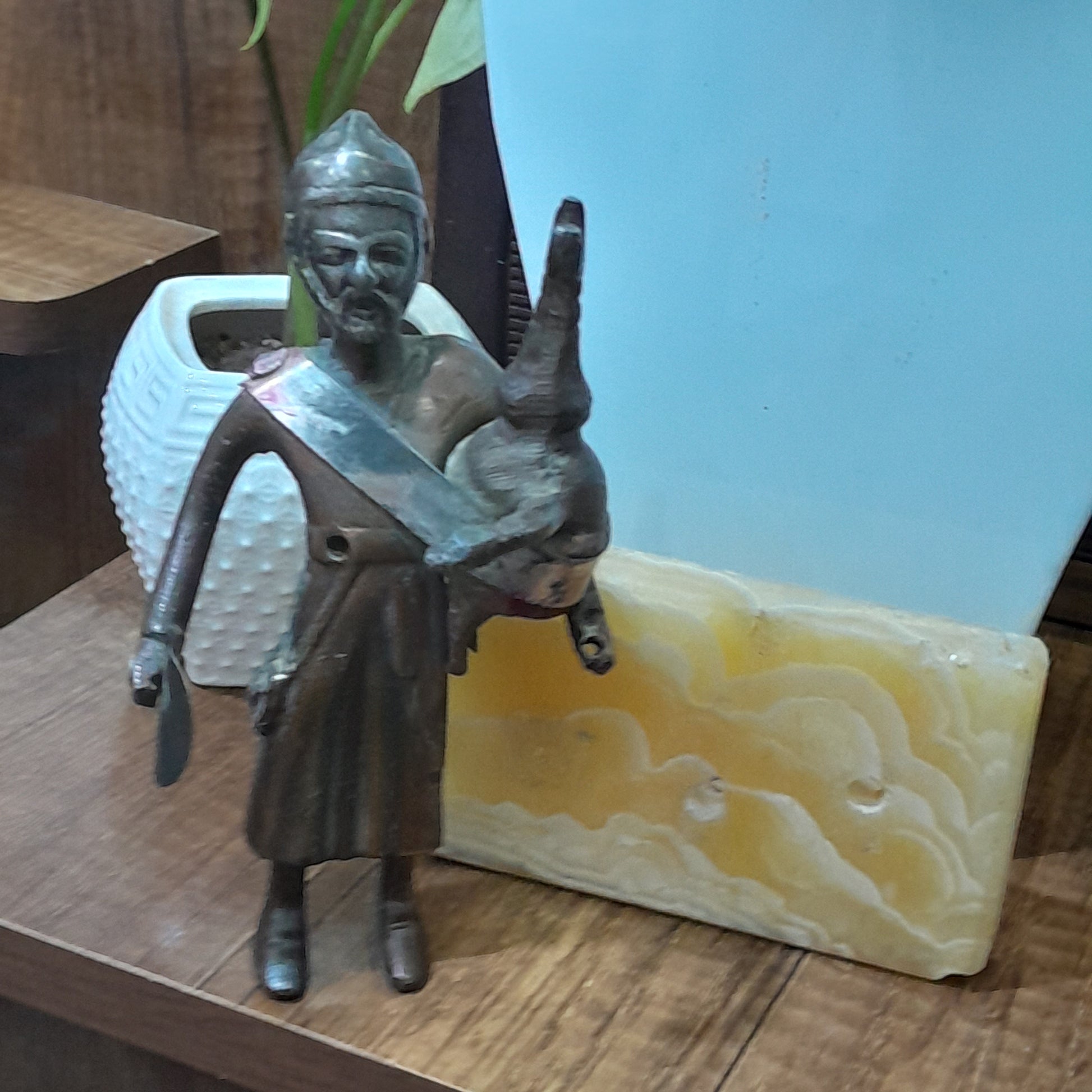 Vintage Handmade Metal Statue, Middle East Asian Man on stone base 15cm