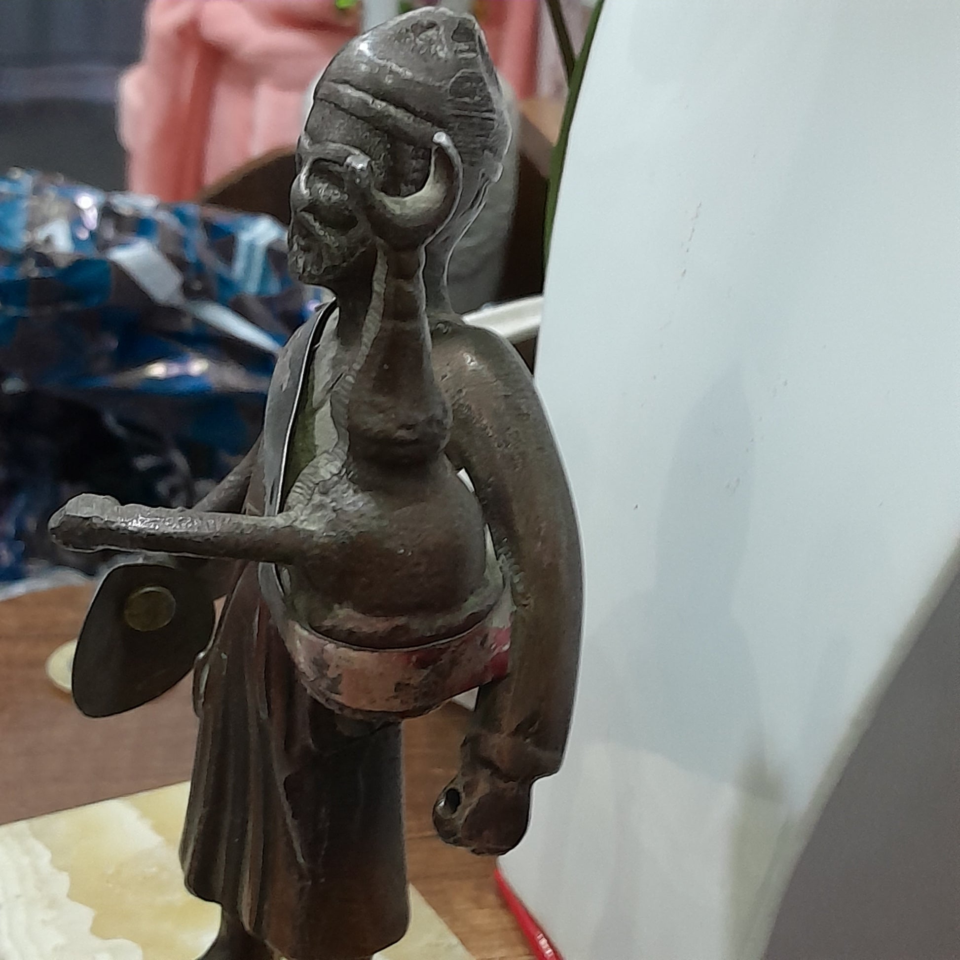 Vintage Handmade Metal Statue, Middle East Asian Man on stone base 15cm