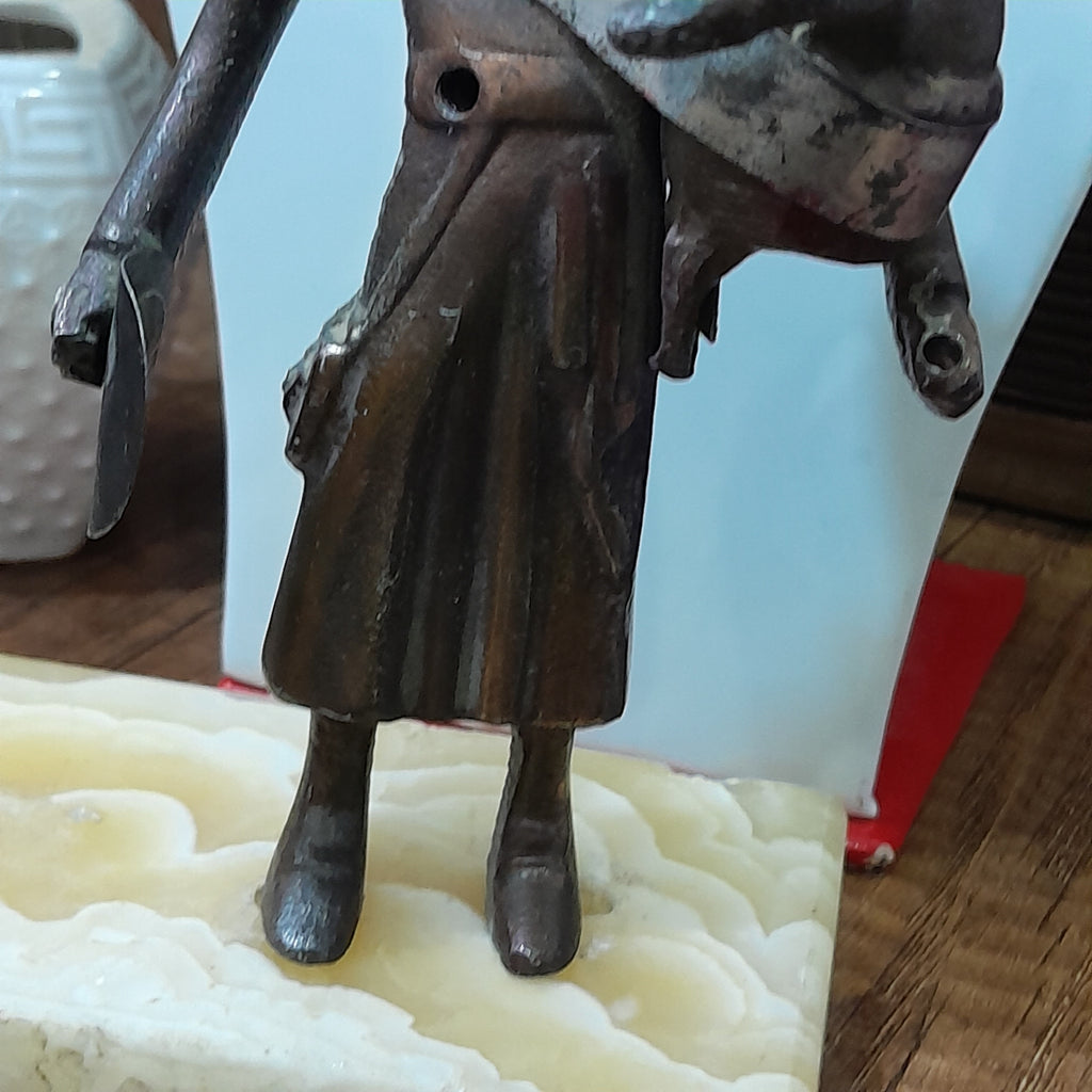 Vintage Handmade Metal Statue, Middle East Asian Man on stone base 15cm