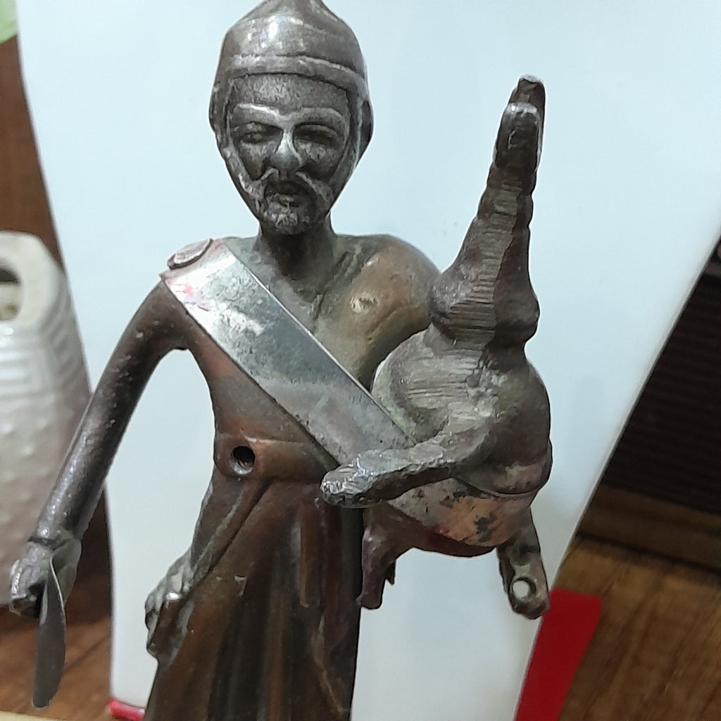 Vintage Handmade Metal Statue, Middle East Asian Man on stone base 15cm