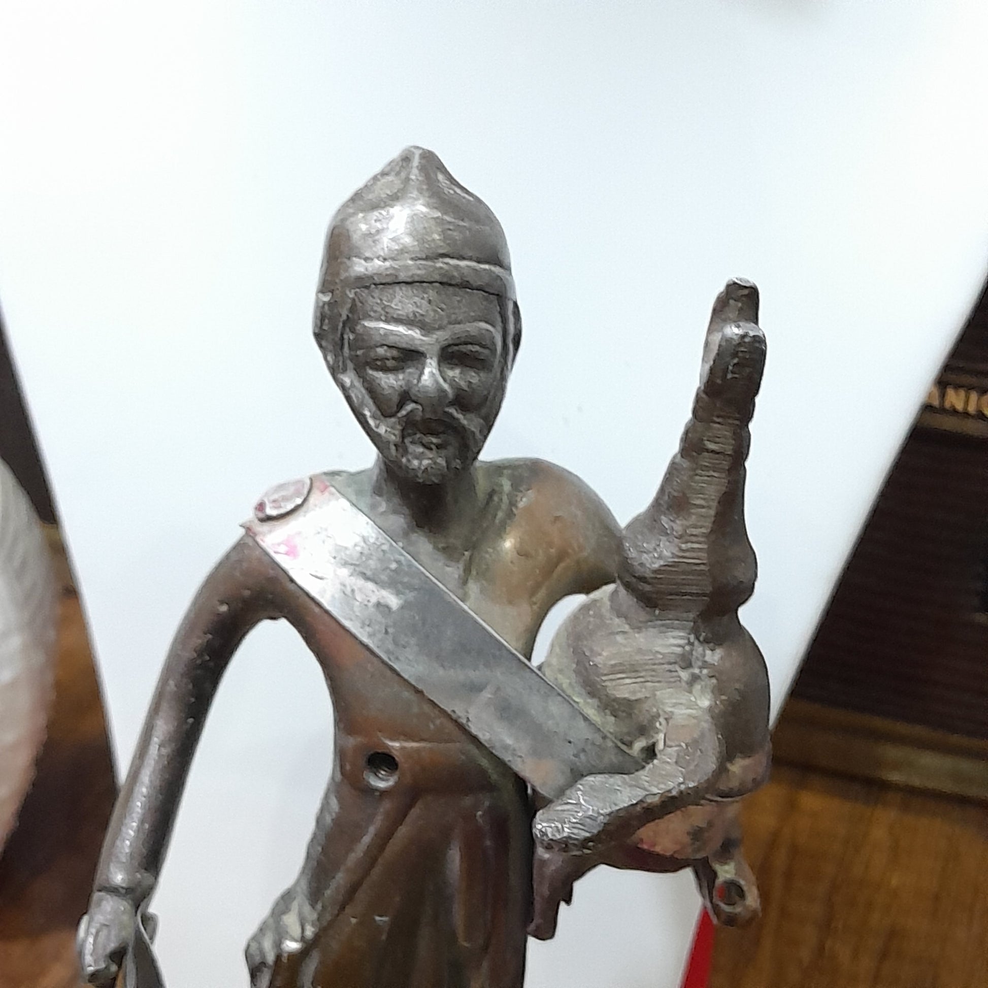 Vintage Handmade Metal Statue, Middle East Asian Man on stone base 15cm